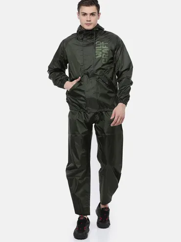 Men Solid Rainsuit-Olive
