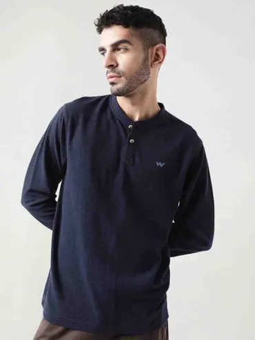 Men Waffle Microprint T-shirt - Navy